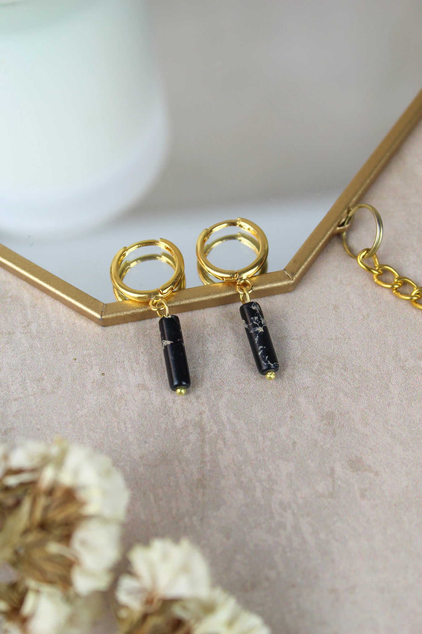 Black Marbled Drop Earrings Earrings My Doris