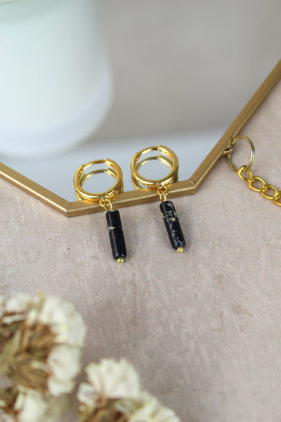 Black Marbled Drop Earrings Earrings My Doris