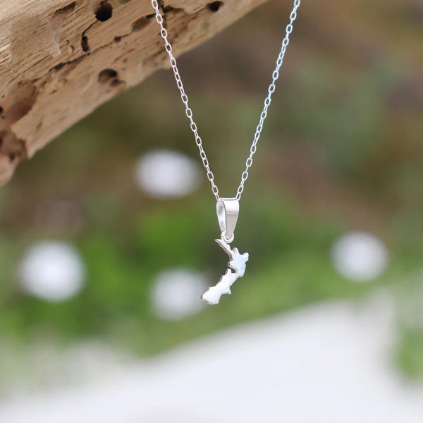New Zealand Map Necklace - Sterling Silver Necklaces Little Taonga