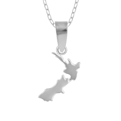 New Zealand Map Necklace - Sterling Silver Necklaces Little Taonga