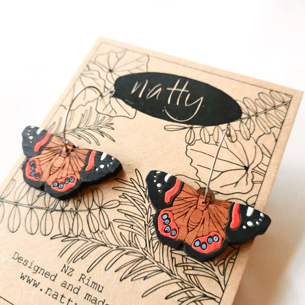 Red Admiral Butterfly Rimu Earrings Earrings Natty