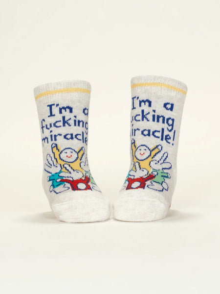 I'm A Fucking Miracle!/ Binge Watch Me Baby Socks Socks BlueQ