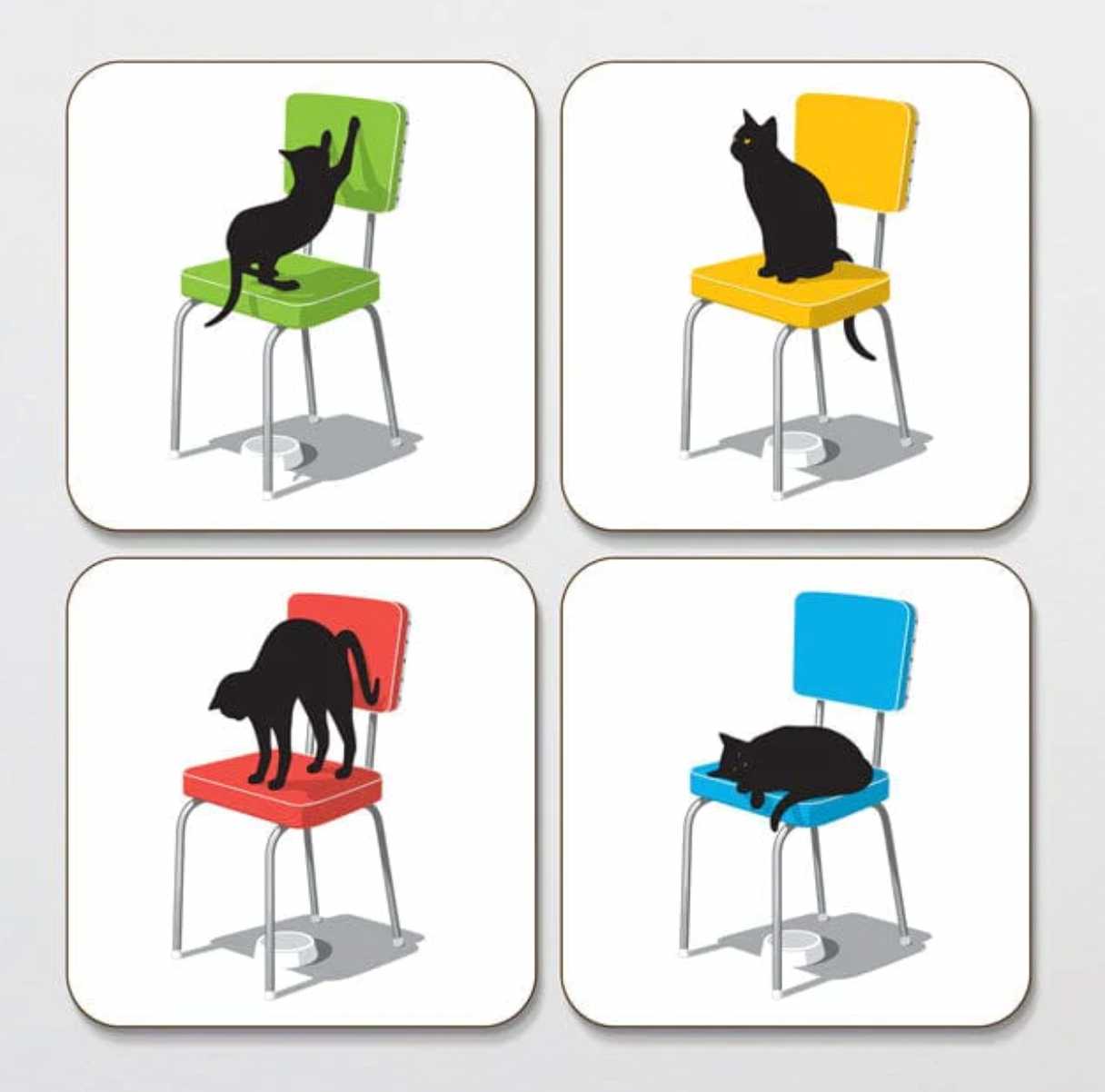 Coasters Set of 4 - Cats On Chairs