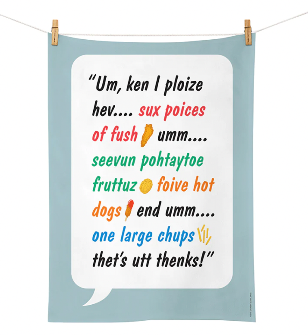 Glenn Jones - Fush & Chups - Tea Towel Tea Towel 100% NZ