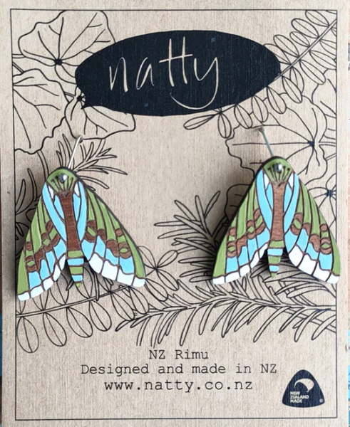 Puriri Moth rimu earrings