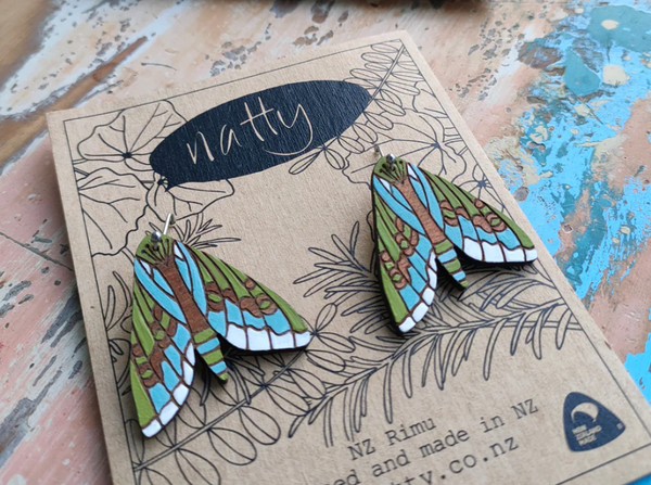 Puriri Moth rimu earrings