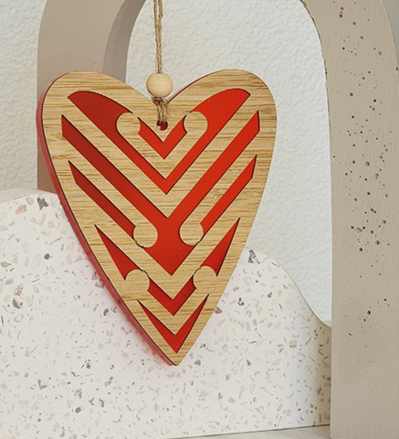 Hanging Ornament - Heart Koru Red