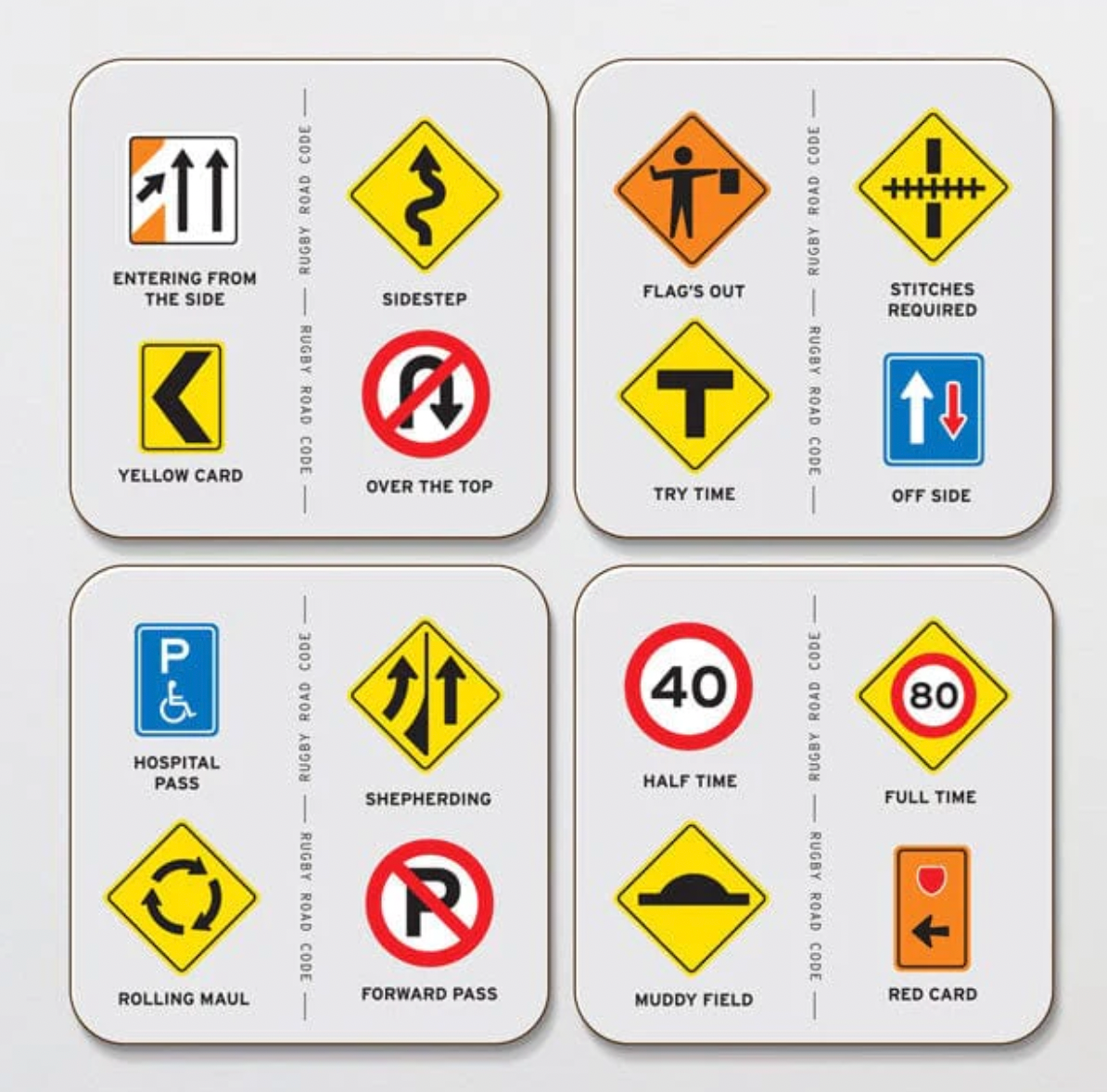 Coasters Set of 4 - Rugby Road Code