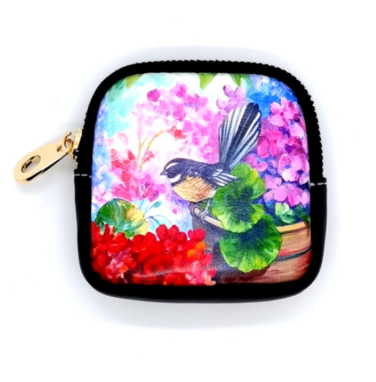 Leather Coin Purse - Fantail Hydrangea wallet AM Trading