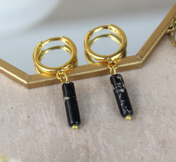 Black Marbled Drop Earrings Earrings My Doris