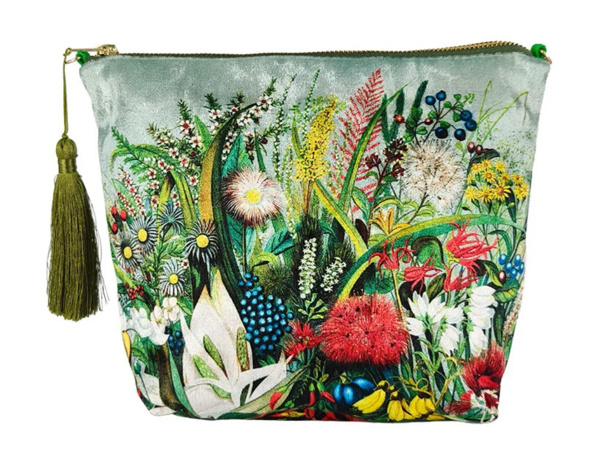 NZ Native Flowers - Velvet Cosmetic Bag Cosmetic Bag 100% NZ