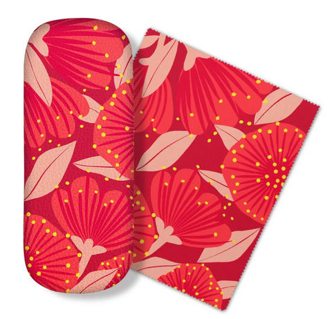 Glasses Case and Lens Cloth Set - Bright Red Pohutukawa Glasses Case 100% NZ