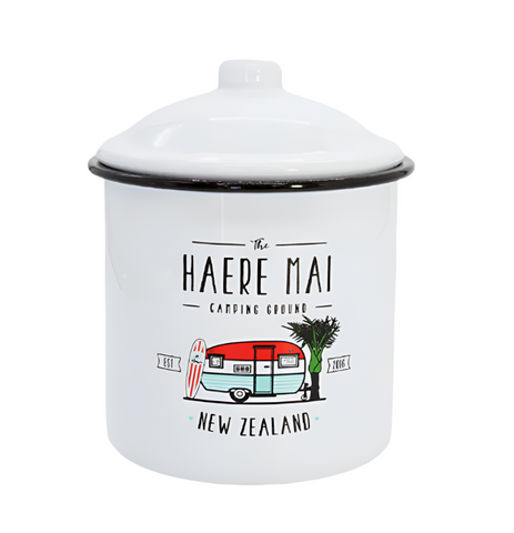 Enamel Canister - Haere Mai Canister Moana Road
