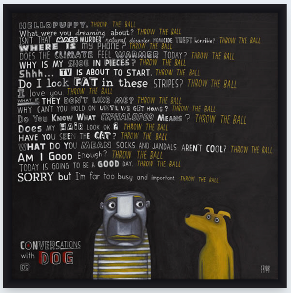 Conversation with Dog 05 by Tony Cribb - Boxed Frame Notecard