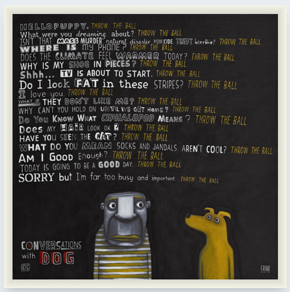 Conversation with Dog 05 by Tony Cribb - Boxed Frame Notecard