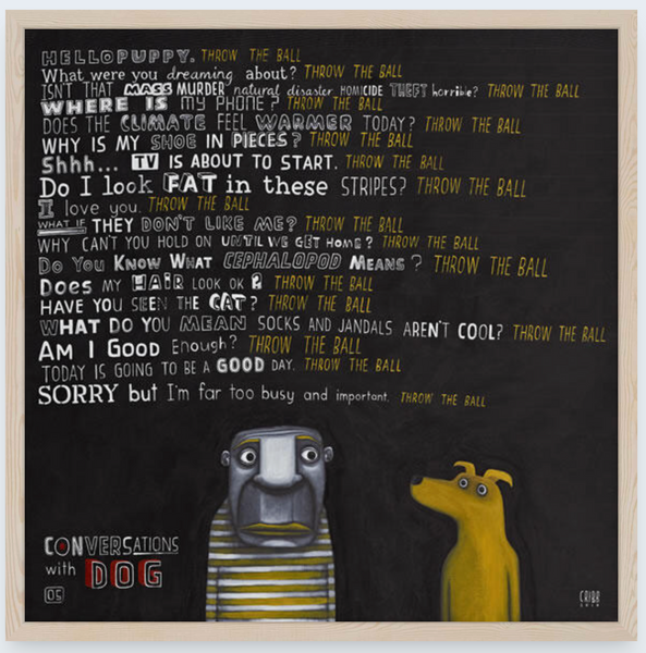 Conversation with Dog 05 by Tony Cribb - Boxed Frame Notecard