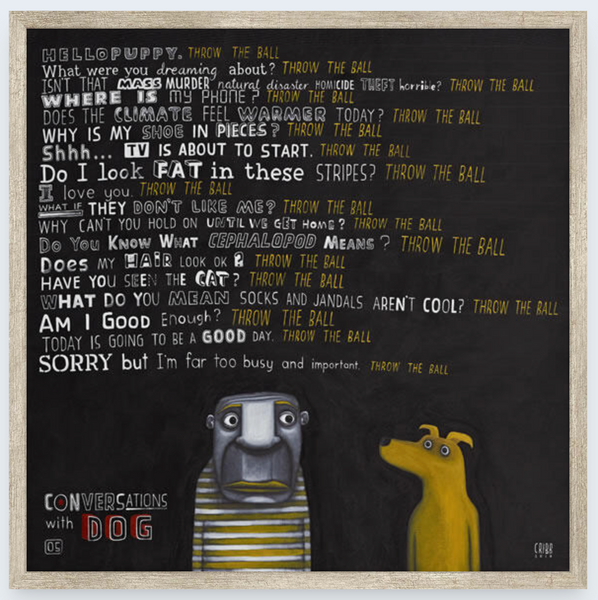 Conversation with Dog 05 by Tony Cribb - Boxed Frame Notecard
