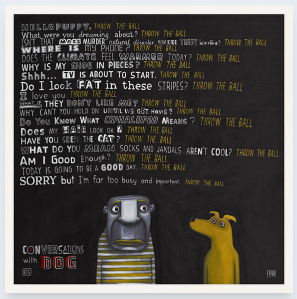 Conversation with Dog 05 by Tony Cribb - Boxed Frame Notecard
