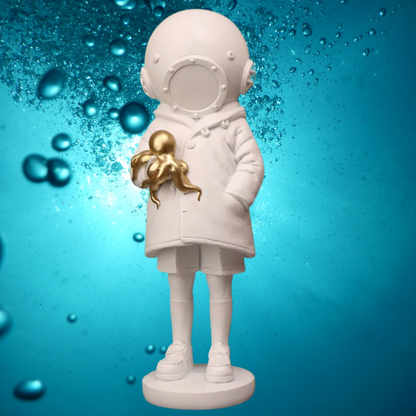 Deep Diver and Octopus Figurine - White