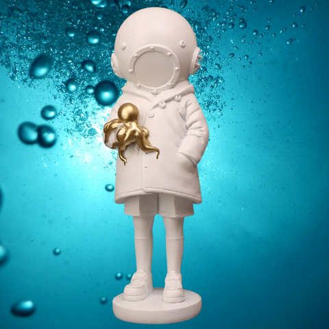 Deep Diver and Octopus Figurine - White