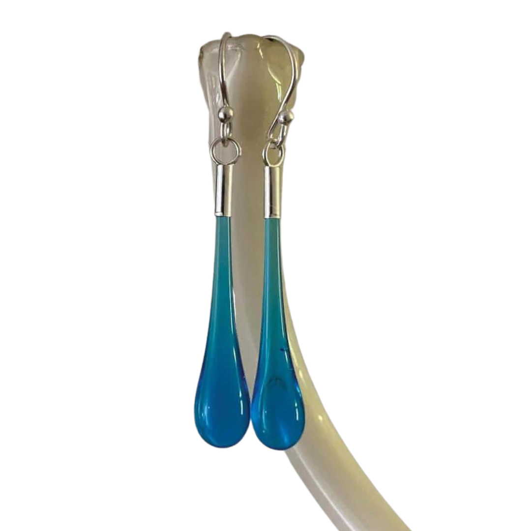 Ear Drop Glass Earrings - Teal