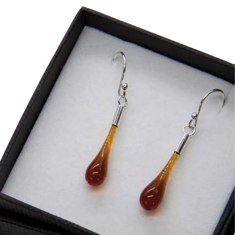 Ear Drop Glass Earrings - Amber