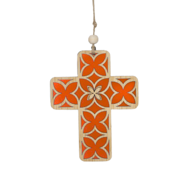 Hanging Ornament - Cross Tapa Hanging Ornament Crystal Ashley Red