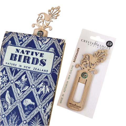 Bamboo and Paua Bookmark - Koru Fantail Piwakawaka Bookmark Crystal Ashley