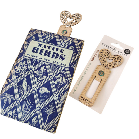Bamboo and Paua Bookmark - Koru Heart Bookmark Crystal Ashley
