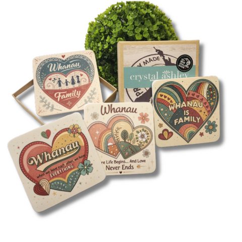 Coasters Set - Retro Whanau Hearts Coasters Crystal Ashley