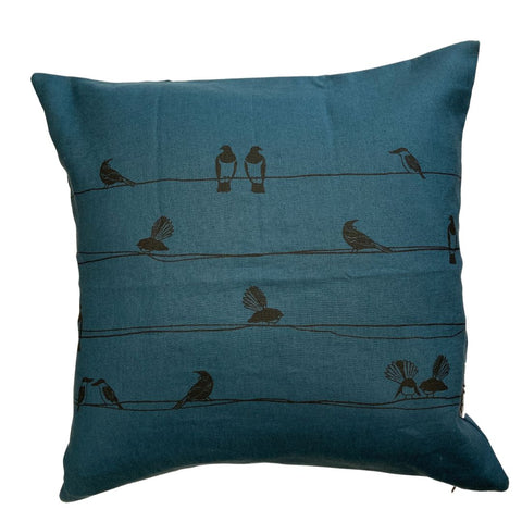 Cushion Cover - NZ Birds On A Wire - Teal