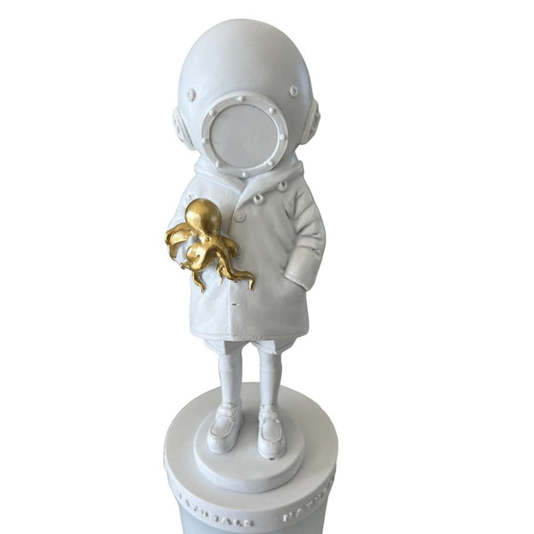 Deep Diver and Octopus Figurine - White