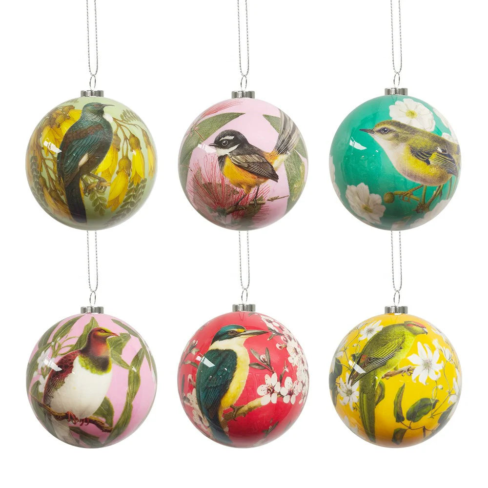NZ Native Bird Christmas Baubles Decorations 100% NZ