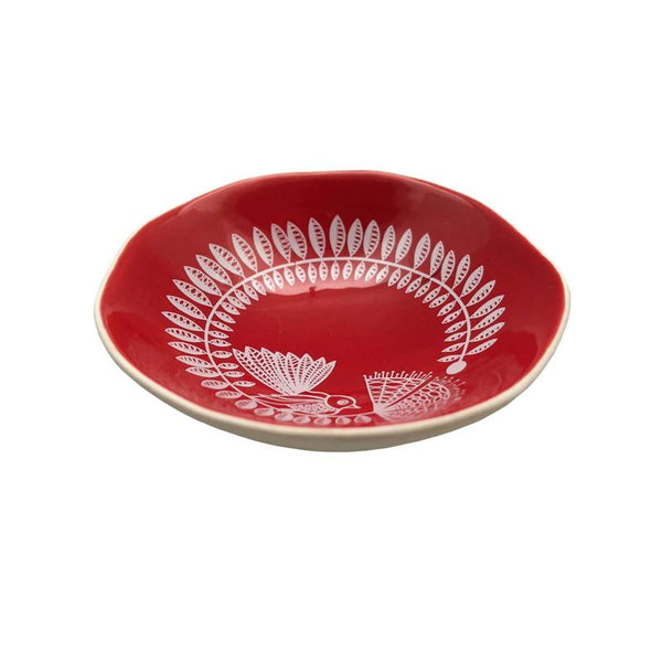 Porcelain Bowl -  White Fantail and Pohutukawa on Red