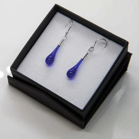 Ear Drop Glass Earrings - Cobalt