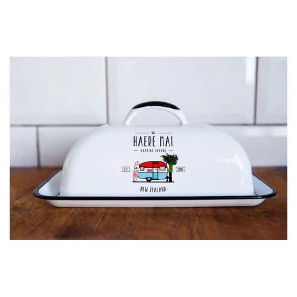 Haere Mai Enamel Butter Dish Butter Dish Moana Road White