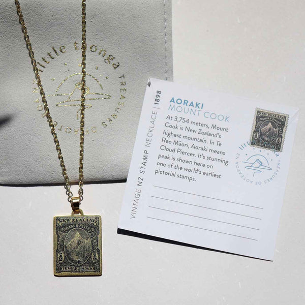 Aoraki Mt Cook – 1898 Pictorial Stamp Necklace Necklaces Little Taonga