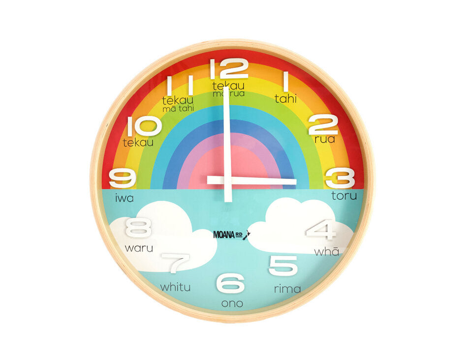 Large Te Reo Maori Clock - Rainbow Clock Moana Road