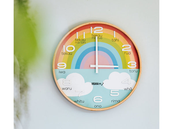 Large Te Reo Maori Clock - Rainbow Clock Moana Road