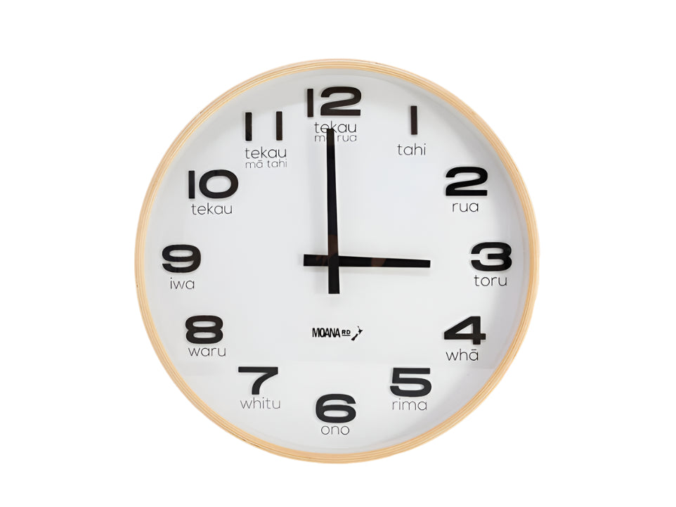 Large Te Reo Maori Clock - White Clock Moana Road