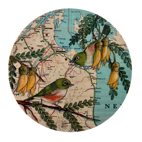 Silvereye Over Blenheim Map - Plywood Wall Art