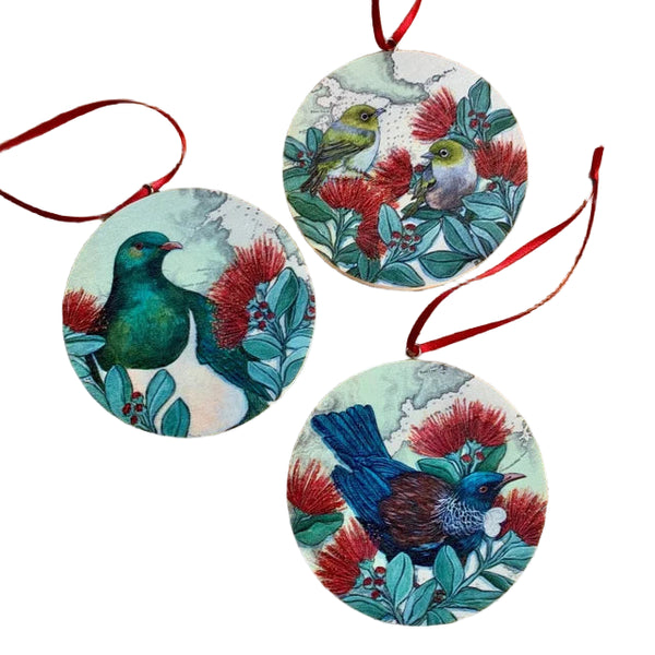 Kereru & Pohutakawa - Plywood Hanging Decoration