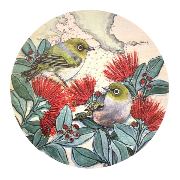 Silvereyes & Pohutakawa - Plywood Hanging Decoration