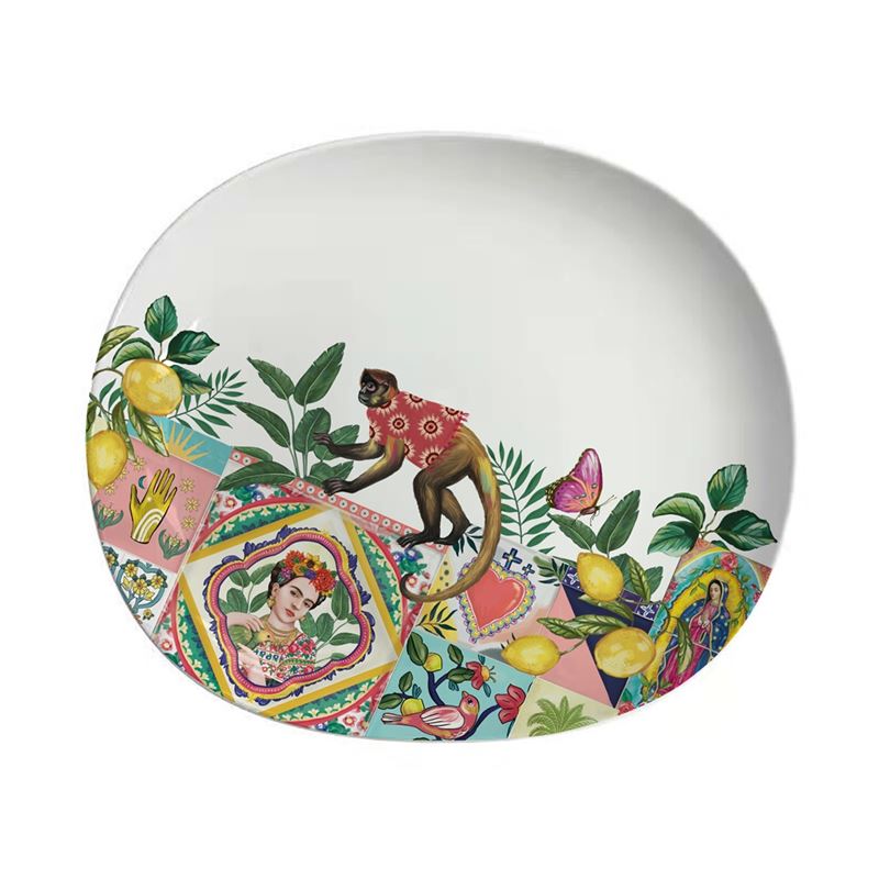 Mexican Folklore Tiles Oval Serving Dish Tray La La Land