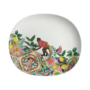 Mexican Folklore Tiles Oval Serving Dish Tray La La Land