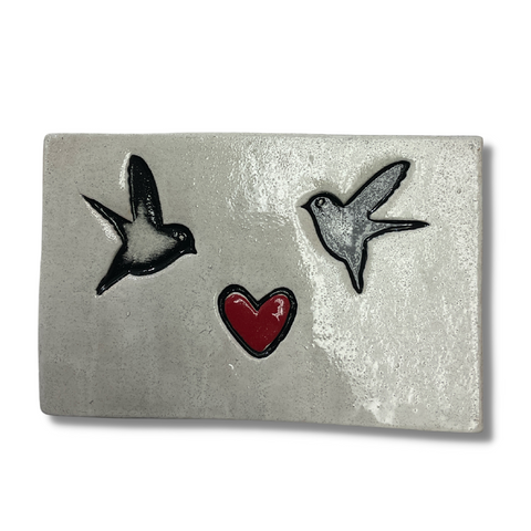 Two Sweet Birds Heart Rectangle Tile Wall Art M Ceramics