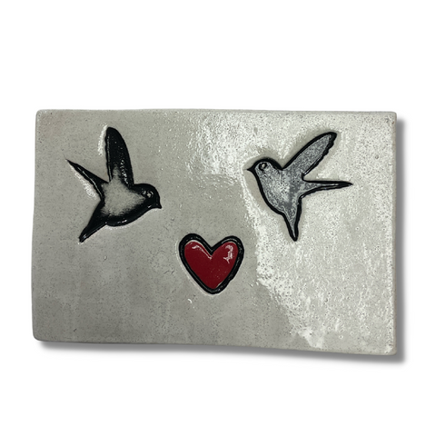 Two Sweet Birds Heart Rectangle Tile
