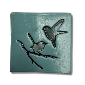 Two Birds on Branch Duck Egg Blue Ceramic Square Tile Wall Art M Ceramics