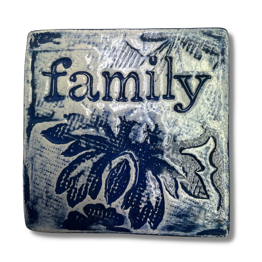 Family Blue Square Ceramic Tile Wall Art M Ceramics