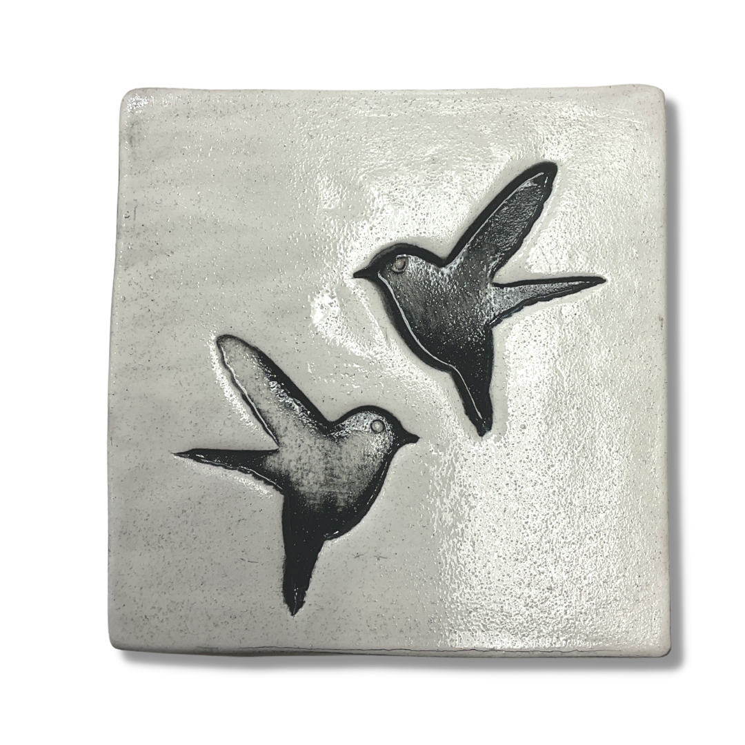 Love Birds White Ceramic Square Tile Wall Art M Ceramics